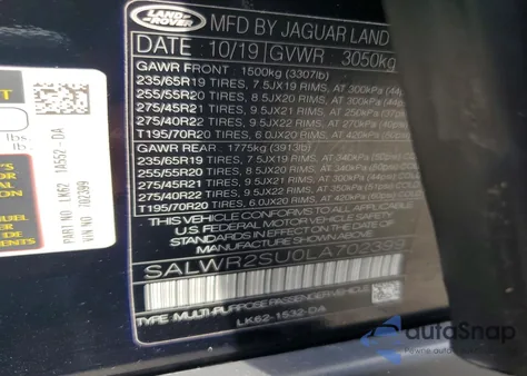 2020 Land Rover Range Rover Sport Hse from USA, damaged, VIN SALWR2SU0LA702399